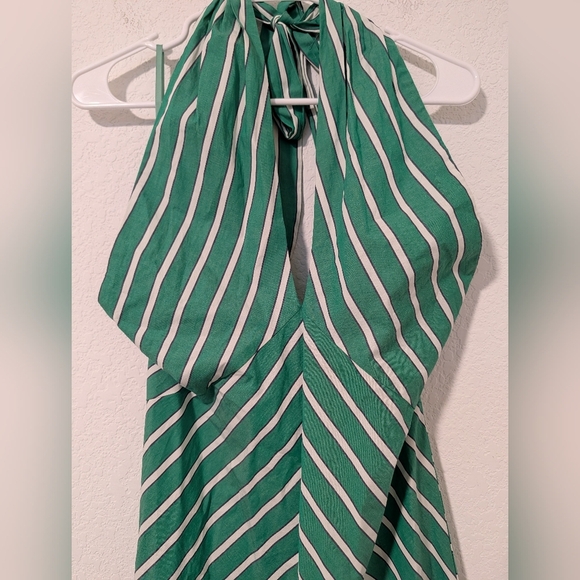 STAUD Green White Striped Poplin Cotton Tie Halter Dawn Maxi Dress M - Picture 7 of 10